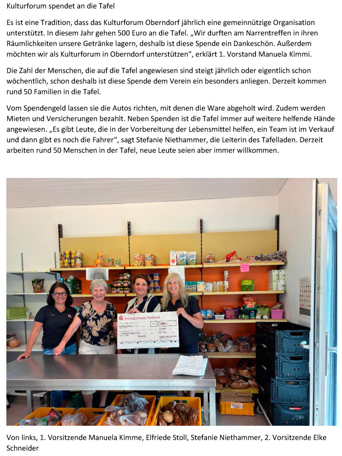 Kulturforum spendet an die Tafel | Juli 2025